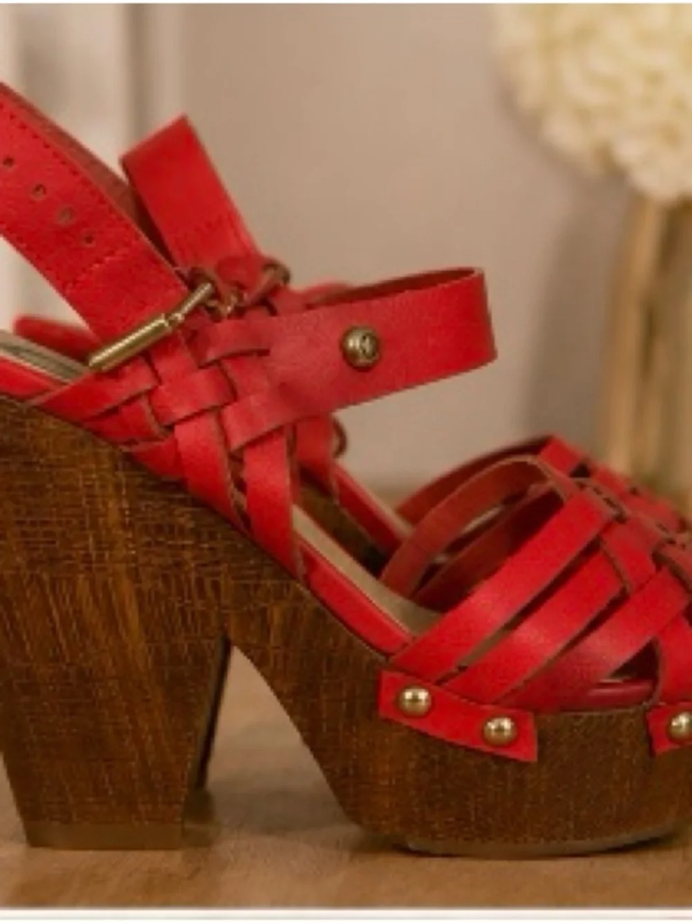 G by Guess Red Woven Platform Sandals